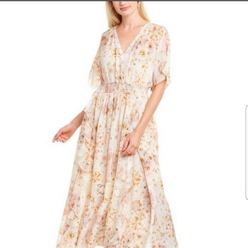 Johnny Was Silk Floral Maxi Dress Boho Kimono Sleeve Flowy Size XL